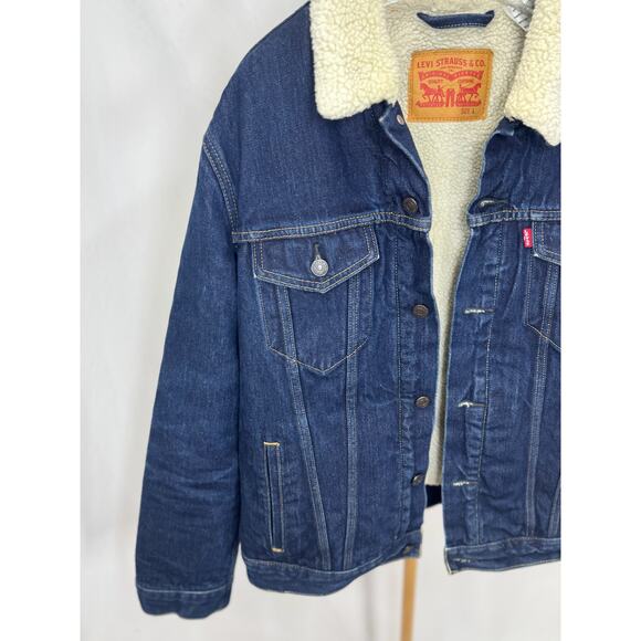 Levi’s Sherpa Denim Jacket L | Cozy Fall Layering Retro 90s Vibe - Picture 4 of 12